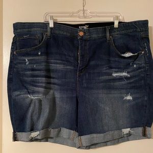 Terra and sky distressed denim shorts
